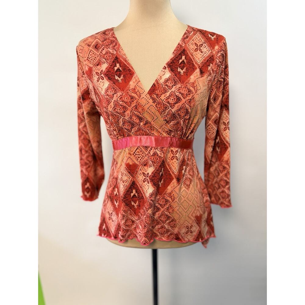 Y2K Babydoll Top Pink Sz Medium V-Neck 2000s Satin Tie Back Asymmetrical Sides - Picture 4 of 10